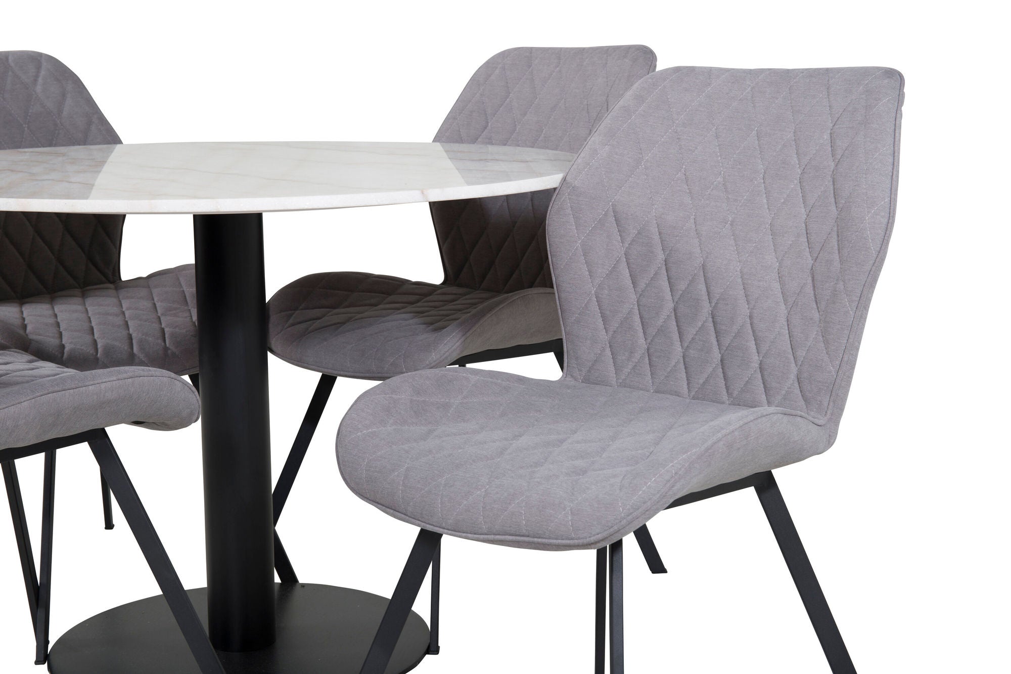 Venture Home Estelle rund spisebord ø106 H75 - White / Black+Gemma Spisebordsstol - Black Legs - Grey Fabric_4