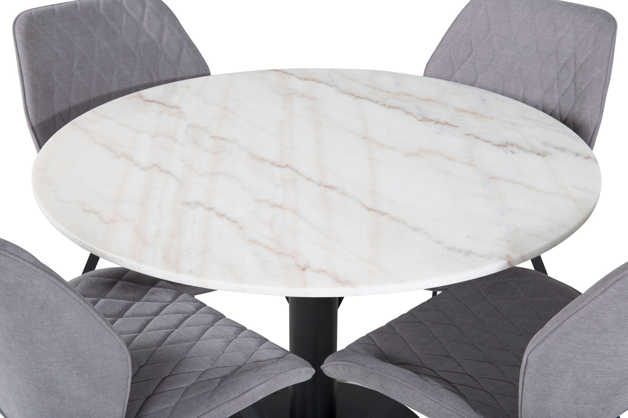 Venture Home Estelle rund spisebord ø106 H75 - White / Black+Gemma Spisebordsstol - Black Legs - Grey Fabric_4