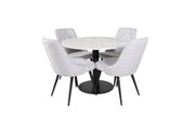 Venture Home Estelle rund spisebord ø106 H75 - White / Black+Velvet Deluxe Spisebordsstol - Black Legs - Light Grey Fabric_4