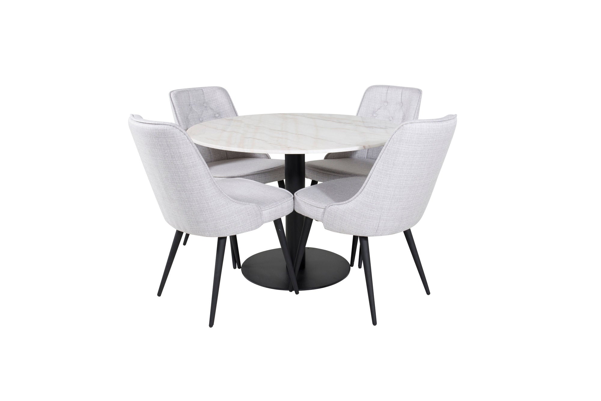 Venture Home Estelle rund spisebord ø106 H75 - White / Black+Velvet Deluxe Spisebordsstol - Black Legs - Light Grey Fabric_4