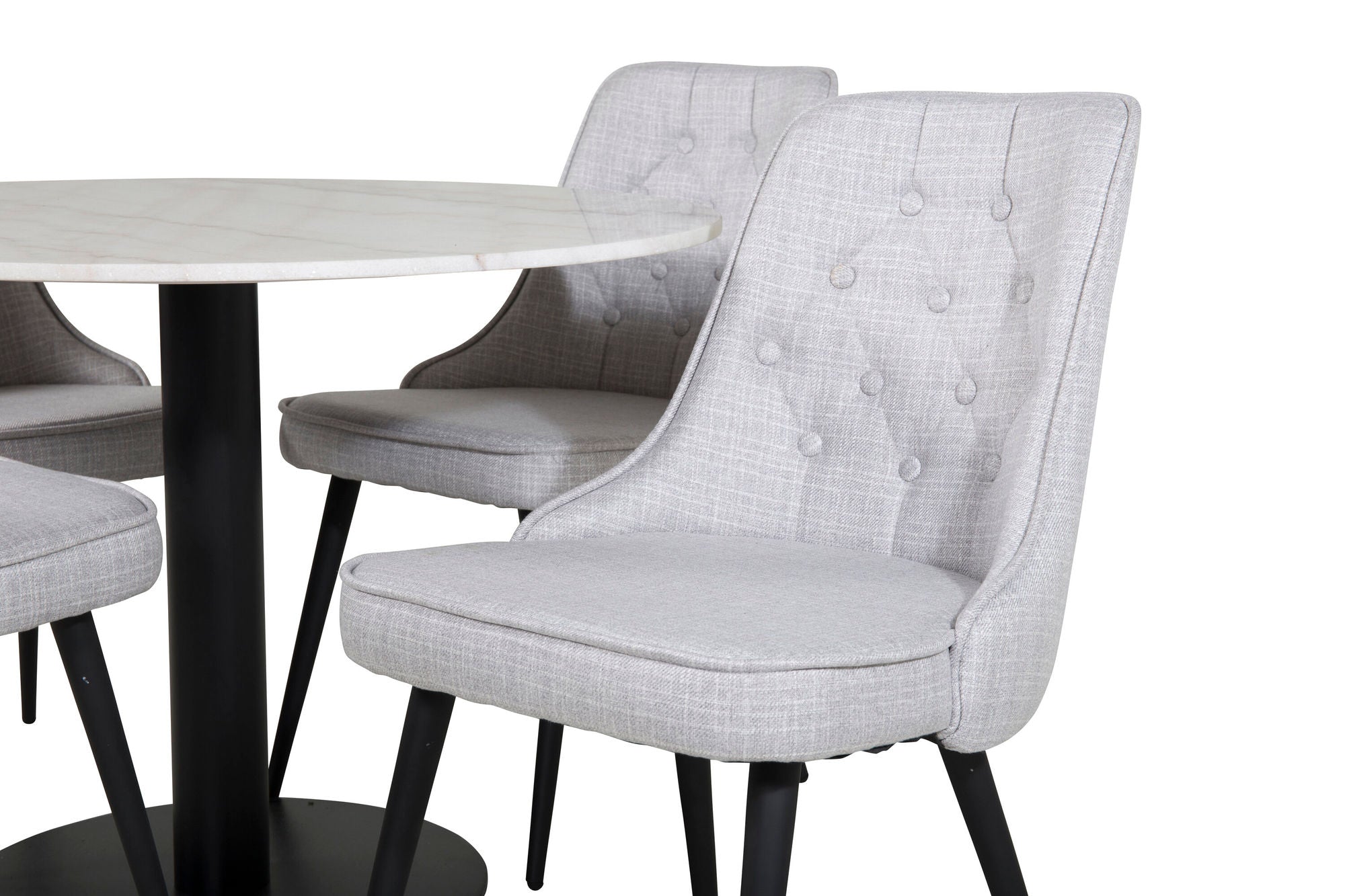 Venture Home Estelle rund spisebord ø106 H75 - White / Black+Velvet Deluxe Spisebordsstol - Black Legs - Light Grey Fabric_4