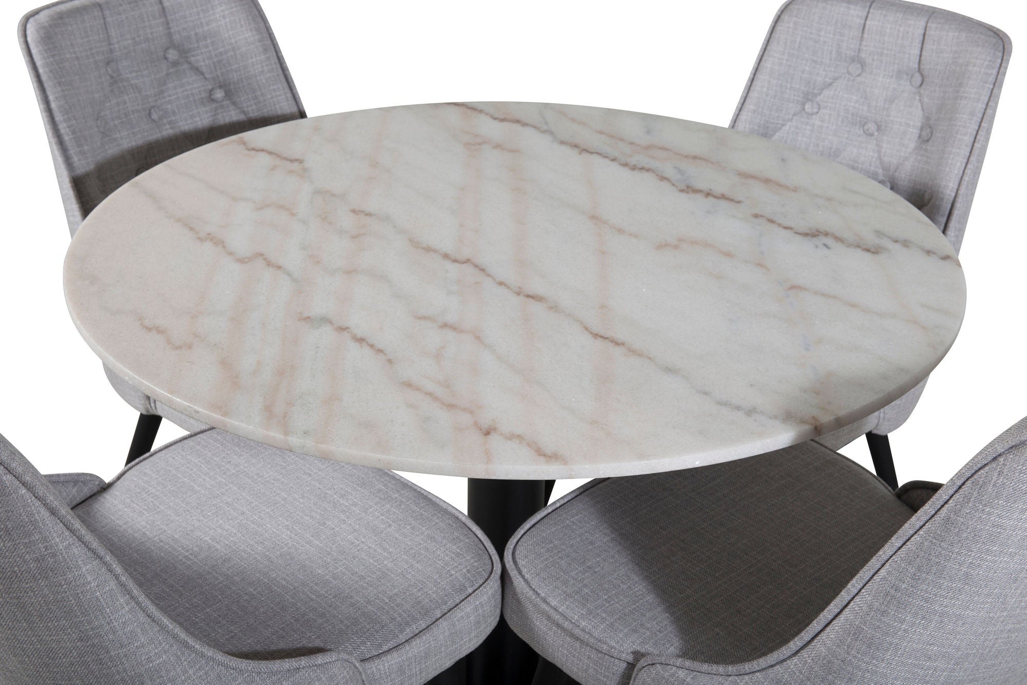 Venture Home Estelle rund spisebord ø106 H75 - White / Black+Velvet Deluxe Spisebordsstol - Black Legs - Light Grey Fabric_4
