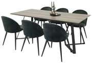 Venture Home Marina spisebord - Grey wood / black (1) + Velvet stol - Green (6)
