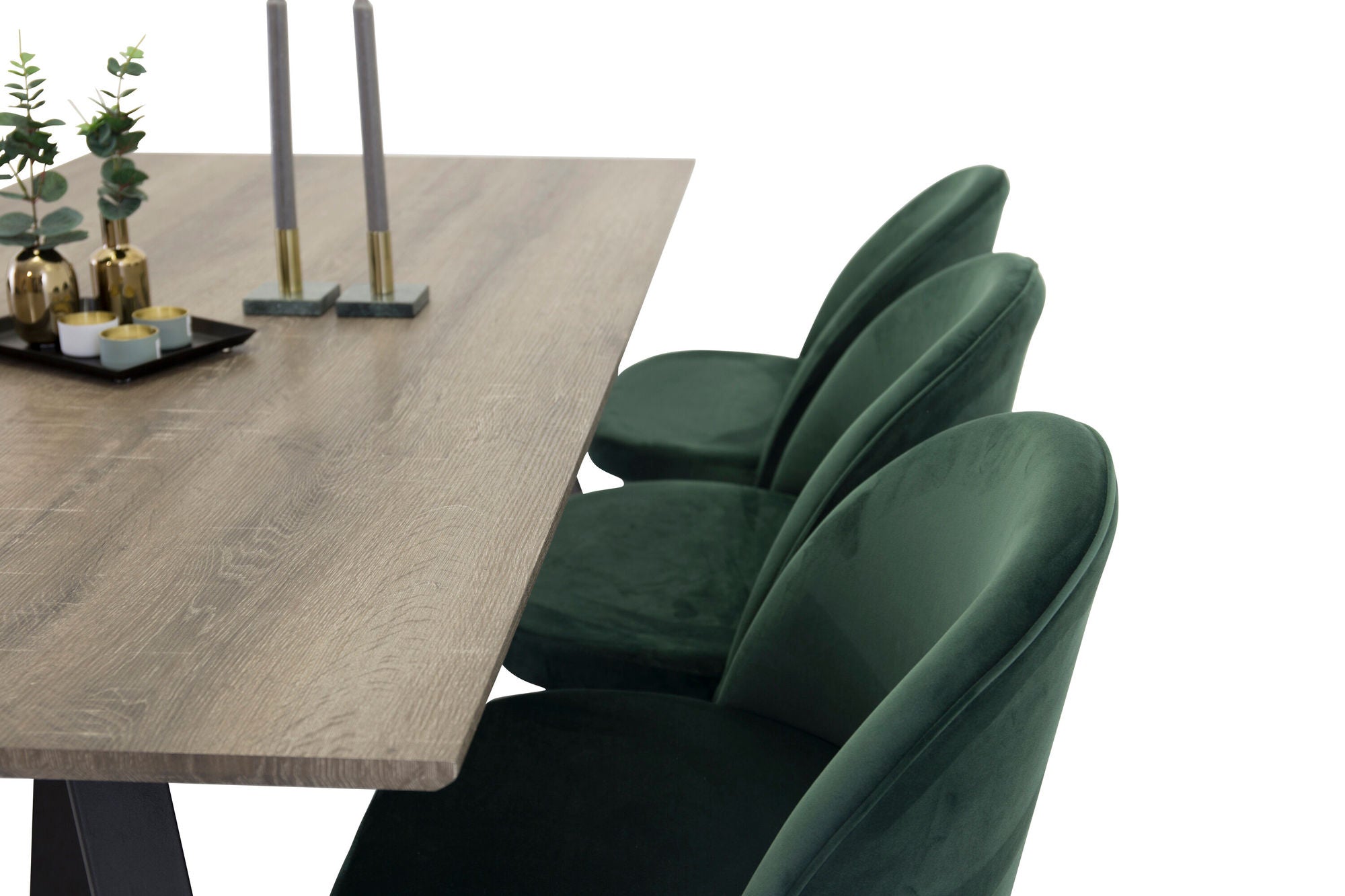 Venture Home Marina spisebord - Grey wood / black (1) + Velvet stol - Green (6)