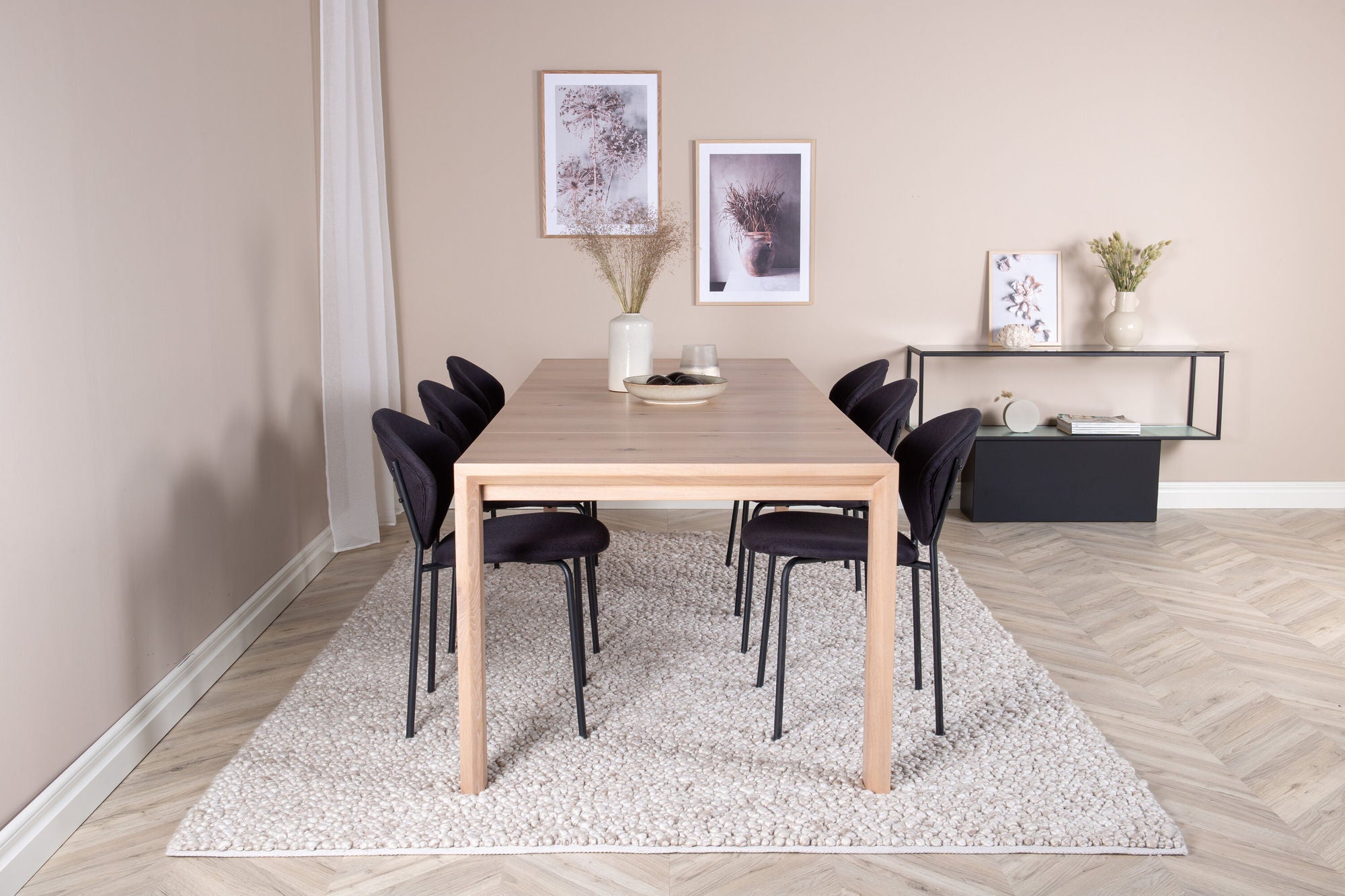 Venture Home Slider Extention bord - White Wash - 170+40+40cm +Vault Spisebordsstol - Black L