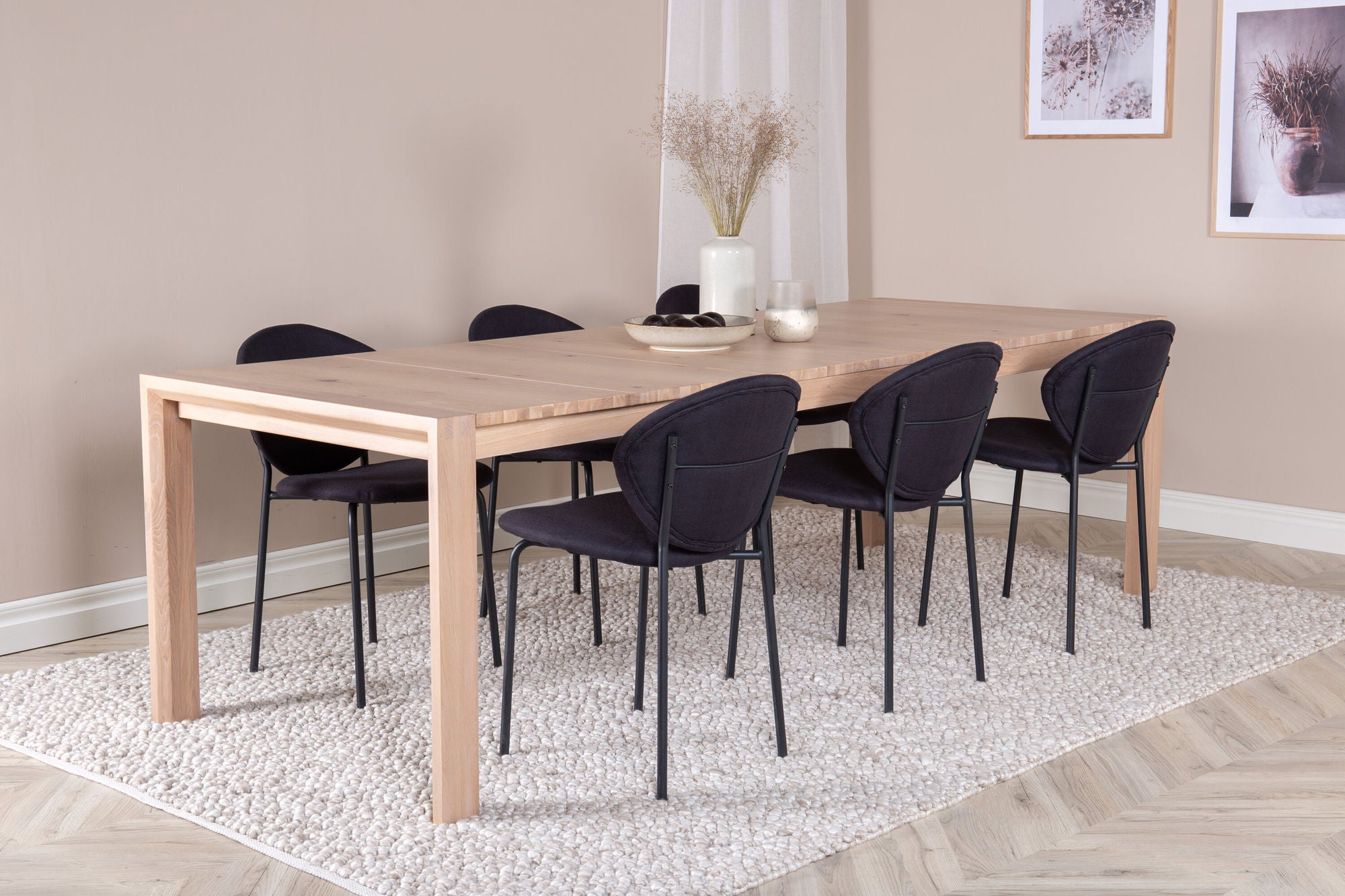 Venture Home Slider Extention bord - White Wash - 170+40+40cm +Vault Spisebordsstol - Black L