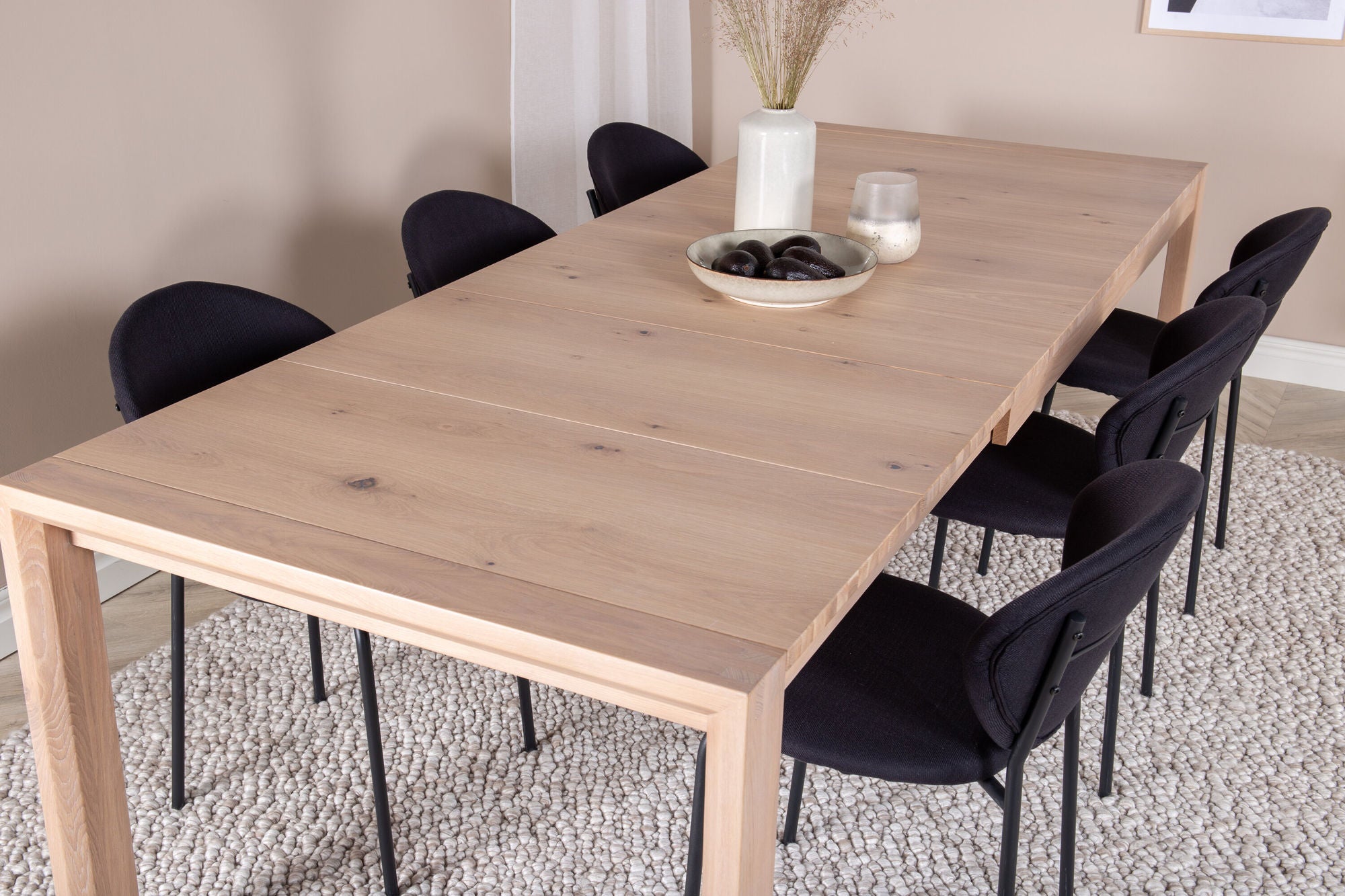 Venture Home Slider Extention bord - White Wash - 170+40+40cm +Vault Spisebordsstol - Black L