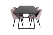 Venture Home Inca Extentionbord - Black top / black Legs+Velvet Spisebordsstol Corduroy - Pink / Black_4