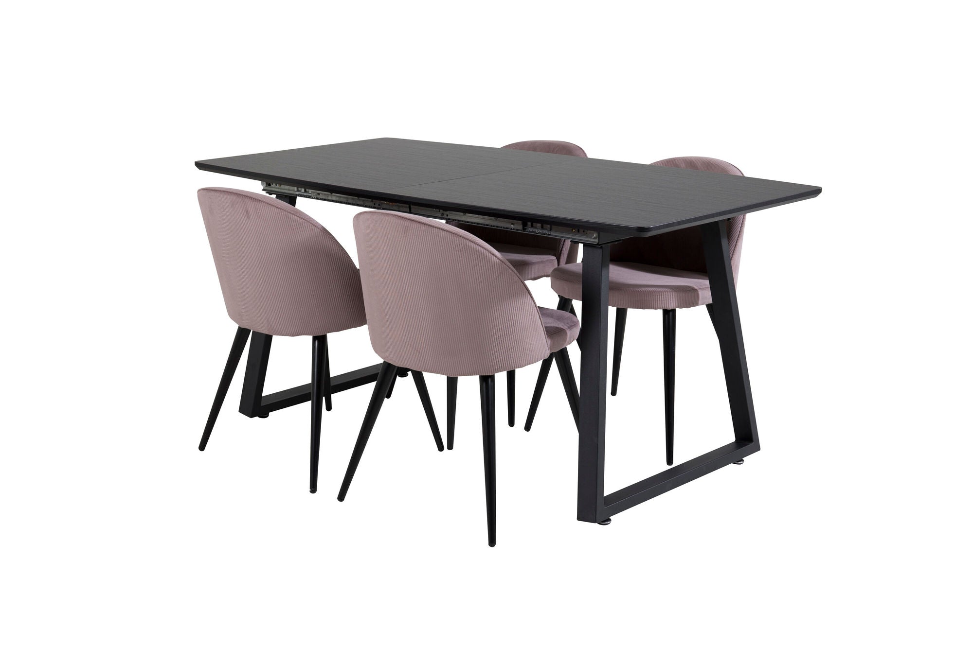 Venture Home Inca Extentionbord - Black top / black Legs+Velvet Spisebordsstol Corduroy - Pink / Black_4