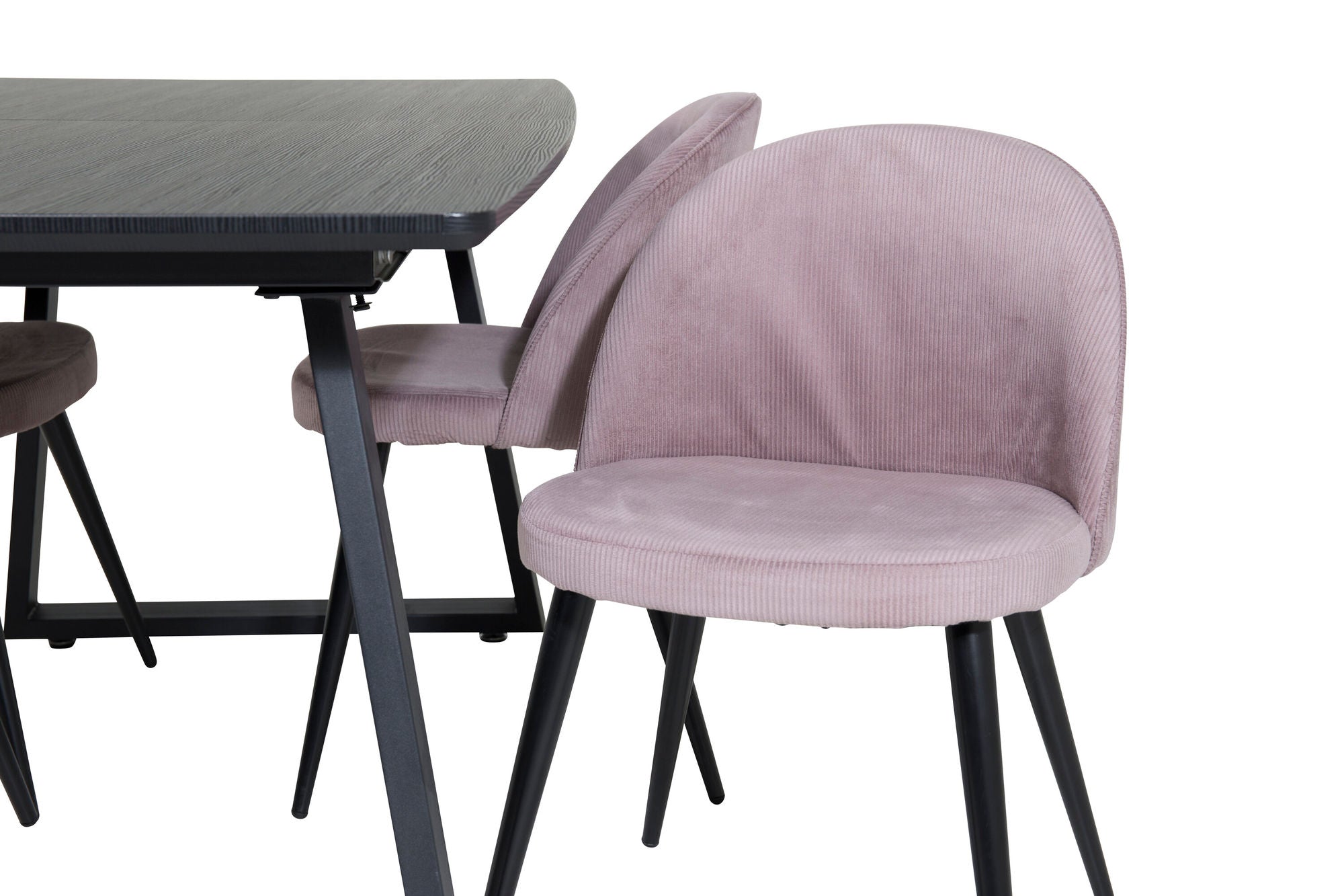Venture Home Inca Extentionbord - Black top / black Legs+Velvet Spisebordsstol Corduroy - Pink / Black_4