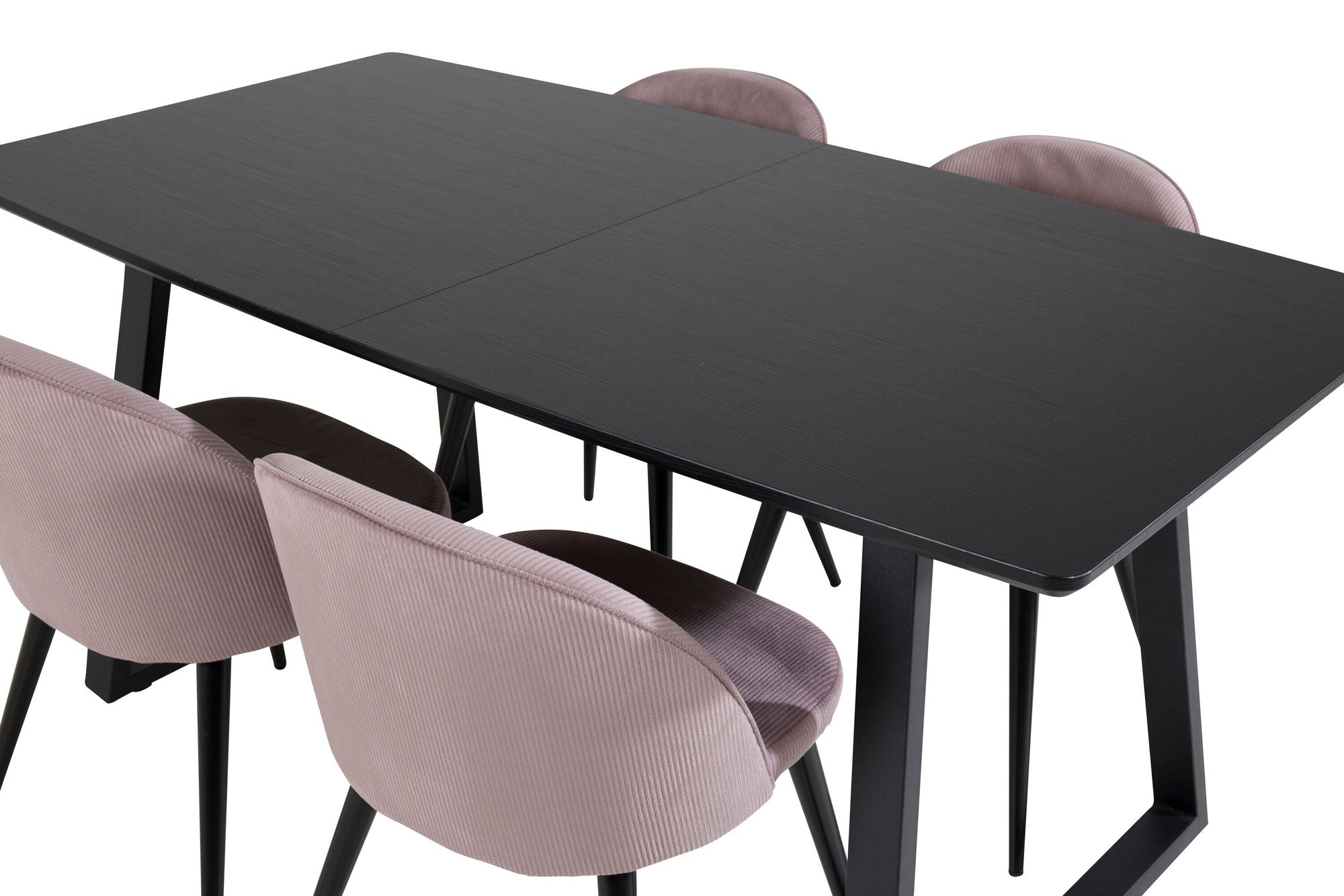 Venture Home Inca Extentionbord - Black top / black Legs+Velvet Spisebordsstol Corduroy - Pink / Black_4