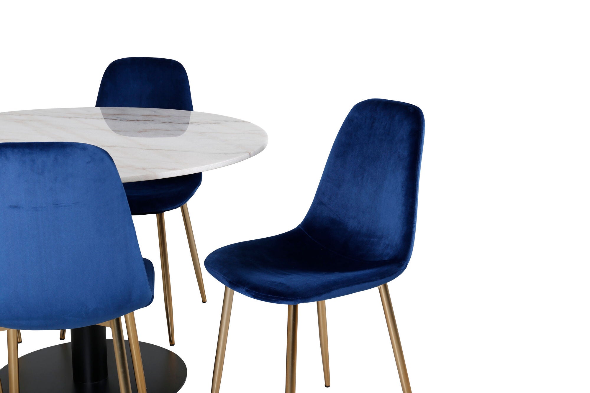 Venture Home Estelle spisebord round 106cm White marble / Black Legs - Polar stol - Blue Velvet / Matt brass leg 6
