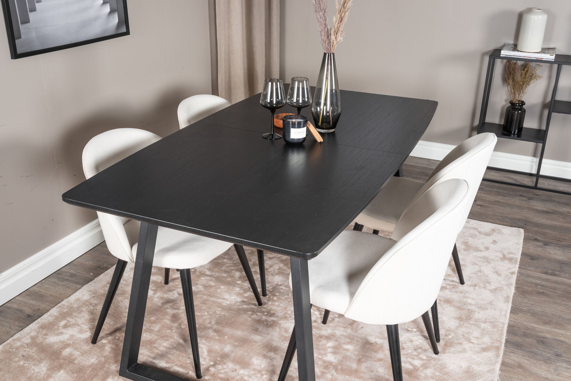 Venture Home Inca Extentionbord - Black top / black Legs+Velvet Spisebordsstol Corduroy - Beige / Black_4