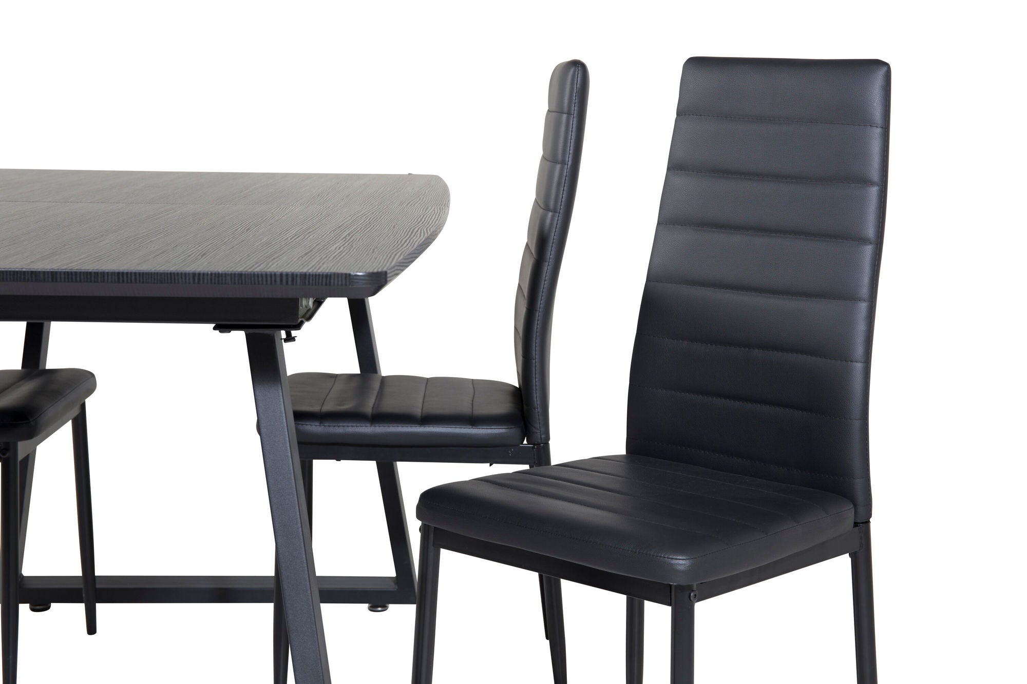 Venture Home Inca Extentionbord - Black top / black Legs+Slim High Back Spisebordsstol - Black Legs - Black PU_4