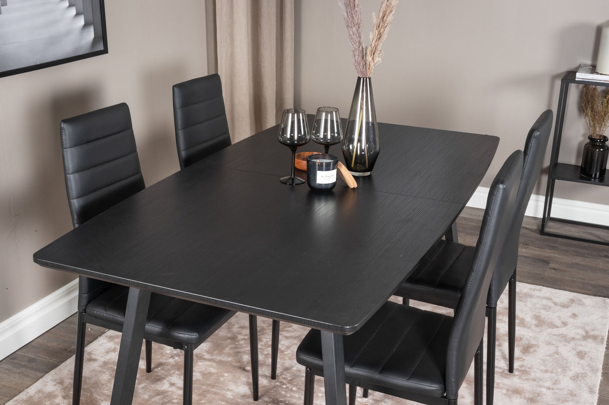 Venture Home Inca Extentionbord - Black top / black Legs+Slim High Back Spisebordsstol - Black Legs - Black PU_4