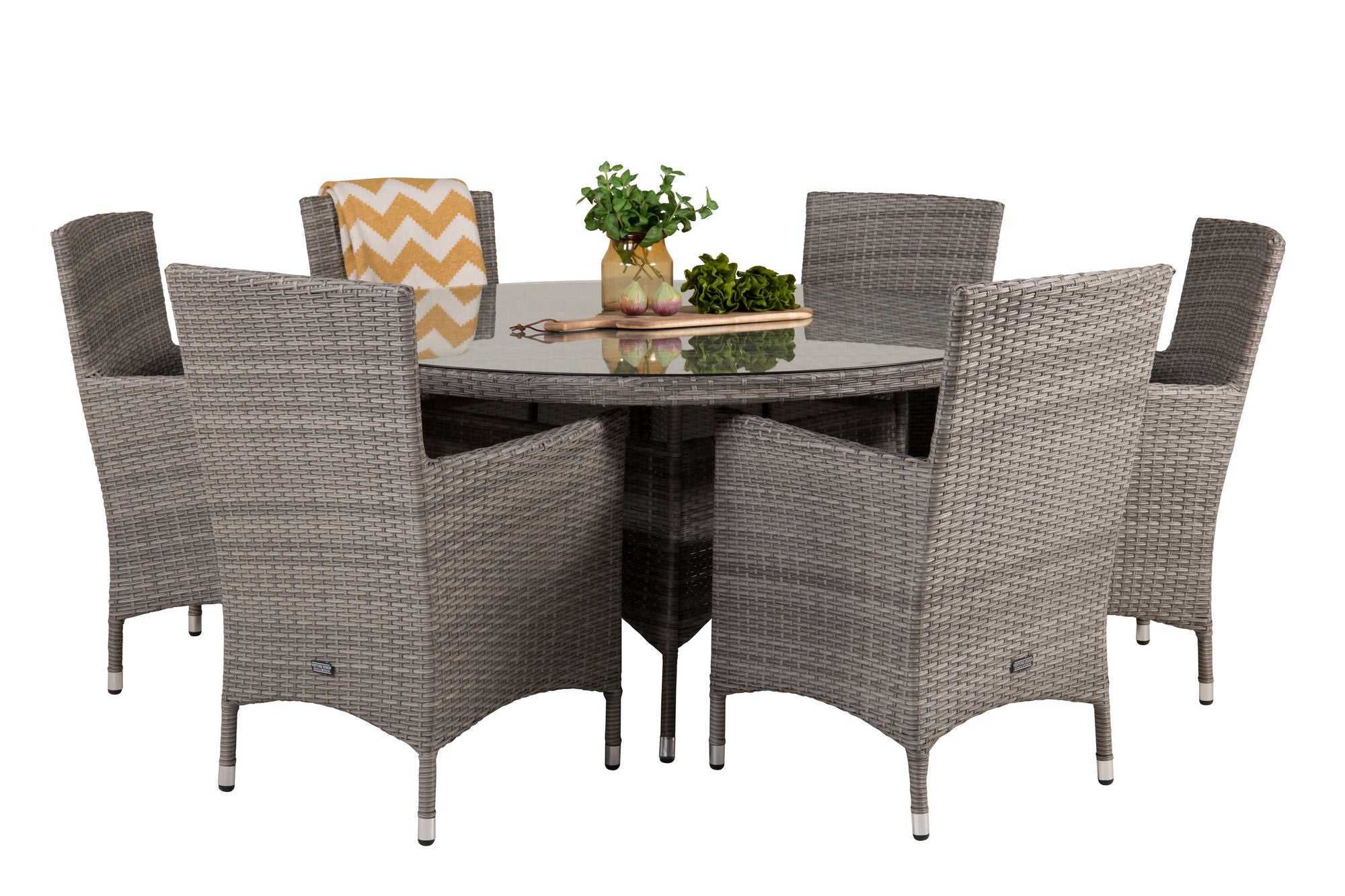 Venture Home Volta spisebord - Grey - ø150+Malin Arm stol with cushion - Grey / Grey cush