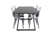 Venture Home Inca Extentionbord - Black top / black Legs+Polar Diamond Spisebordsstol - Black Legs - Grey Velvet_4