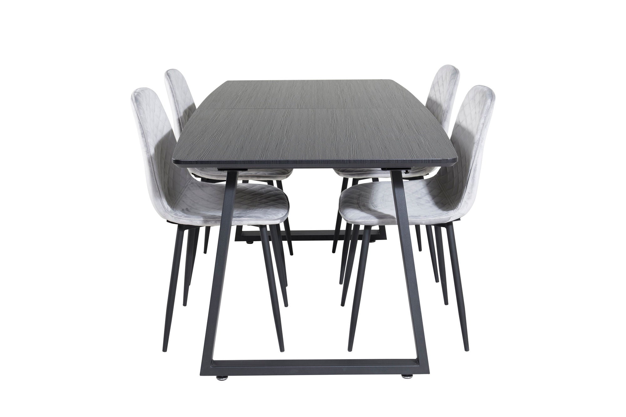 Venture Home Inca Extentionbord - Black top / black Legs+Polar Diamond Spisebordsstol - Black Legs - Grey Velvet_4