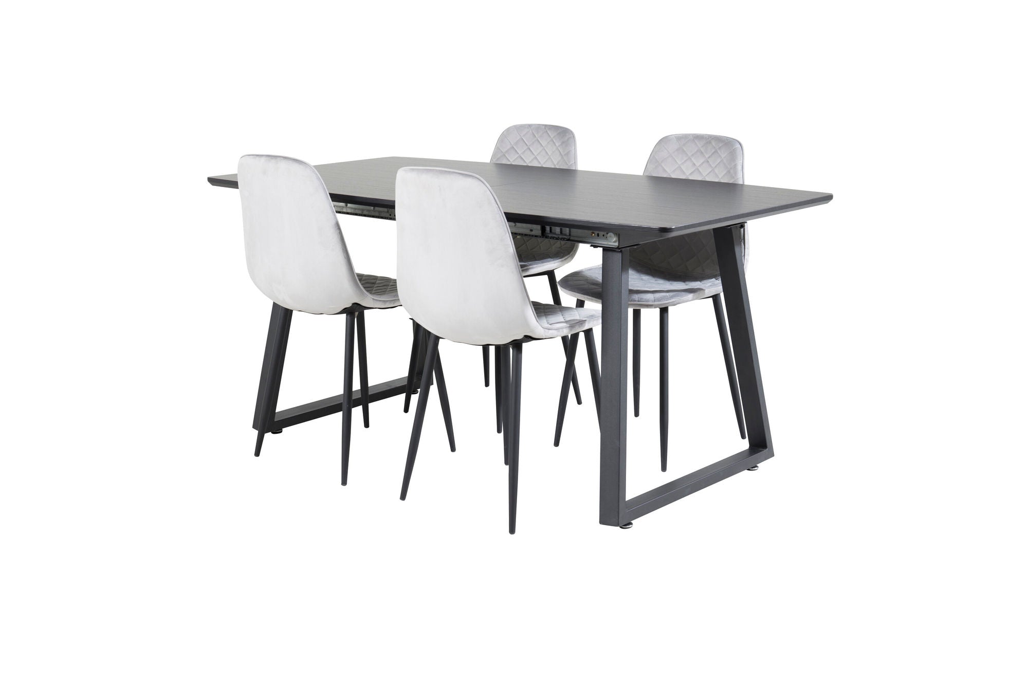Venture Home Inca Extentionbord - Black top / black Legs+Polar Diamond Spisebordsstol - Black Legs - Grey Velvet_4