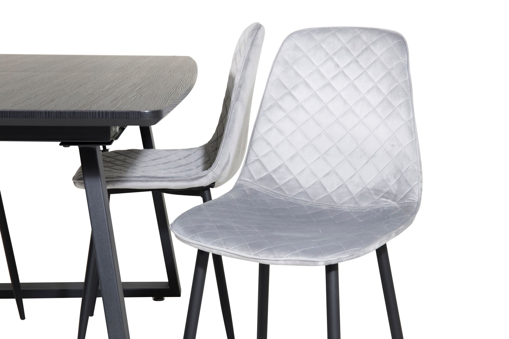 Venture Home Inca Extentionbord - Black top / black Legs+Polar Diamond Spisebordsstol - Black Legs - Grey Velvet_4