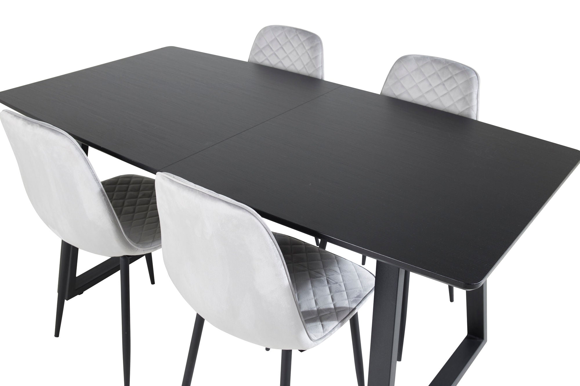 Venture Home Inca Extentionbord - Black top / black Legs+Polar Diamond Spisebordsstol - Black Legs - Grey Velvet_4