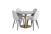 Venture Home Estelle rund spisebord ø106 H75 - Black / Brass+Polar Spisebordsstol - Black Legs - Light Grey Fabric_4