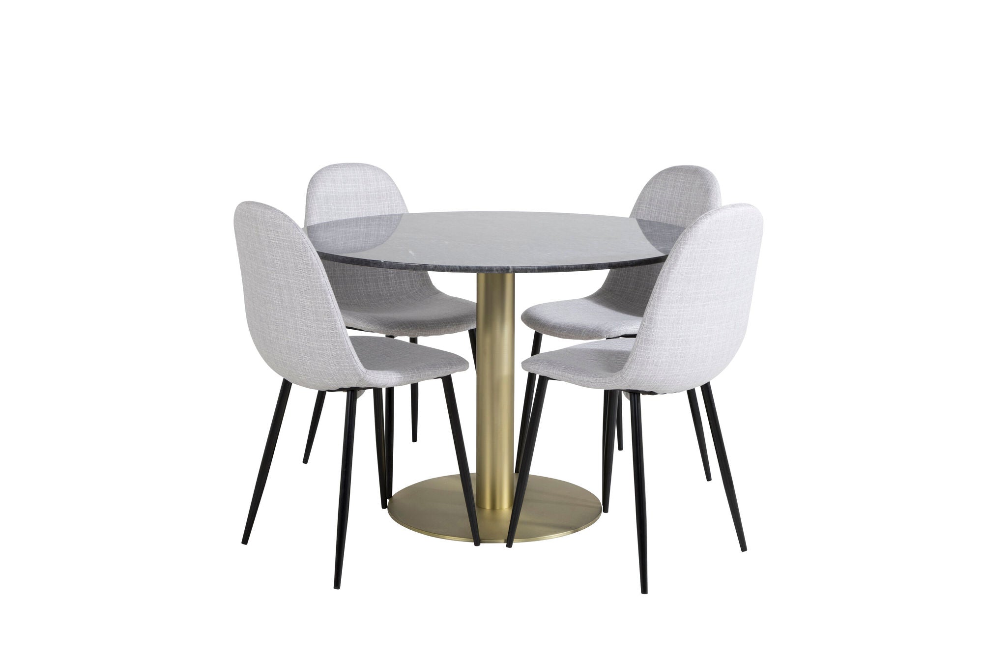 Venture Home Estelle rund spisebord ø106 H75 - Black / Brass+Polar Spisebordsstol - Black Legs - Light Grey Fabric_4