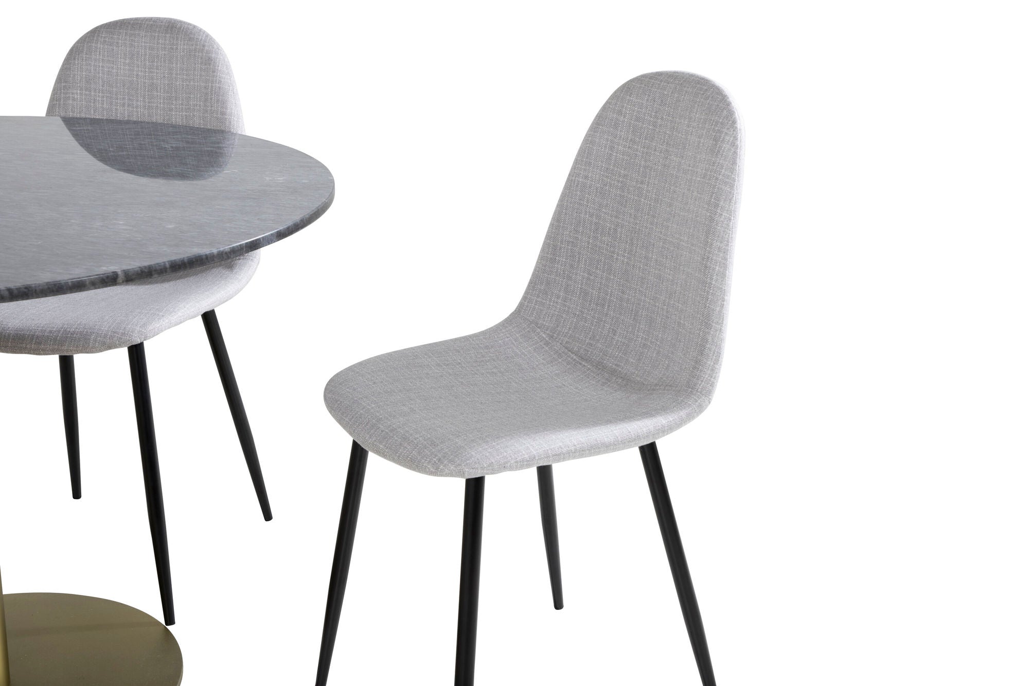 Venture Home Estelle rund spisebord ø106 H75 - Black / Brass+Polar Spisebordsstol - Black Legs - Light Grey Fabric_4