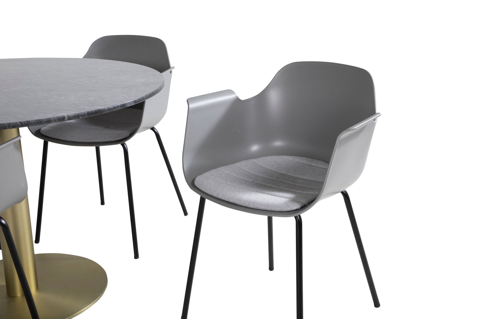 Venture Home Estelle rund spisebord ø106 H75 - Black / Brass+Comfort Plastic Spisebordsstol - Black Legs - Grey Plastic_4