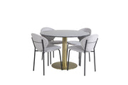 Venture Home Estelle rund spisebord ø106 H75 - Black / Brass+Vault Spisebordsstol - Black Legs - Grey Fabric_4