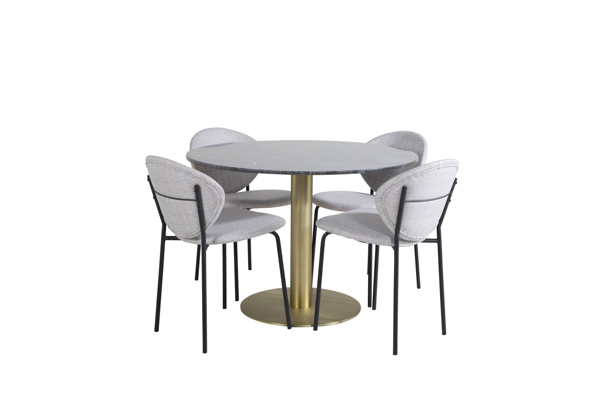 Venture Home Estelle rund spisebord ø106 H75 - Black / Brass+Vault Spisebordsstol - Black Legs - Grey Fabric_4