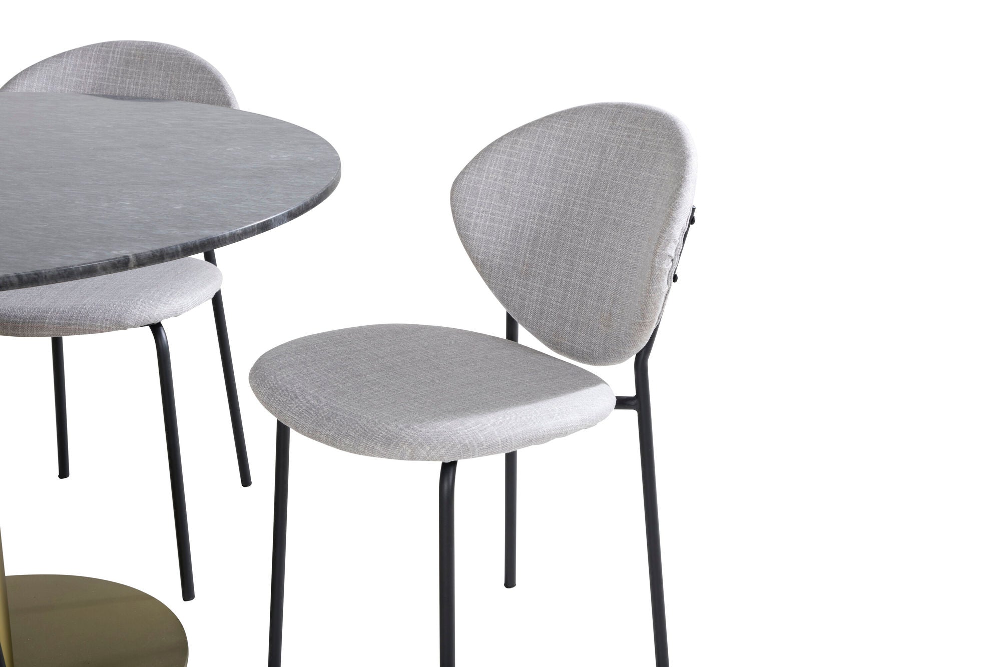 Venture Home Estelle rund spisebord ø106 H75 - Black / Brass+Vault Spisebordsstol - Black Legs - Grey Fabric_4