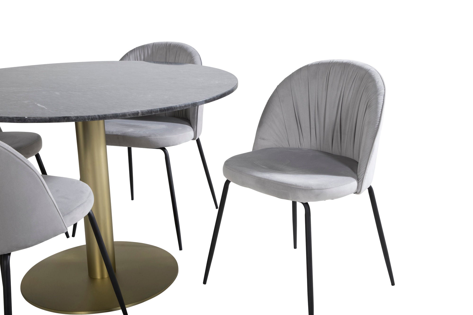 Venture Home Estelle rund spisebord ø106 H75 - Black / Brass+Wrinkles Spisebordsstol - Black Legs - Grey Velvet_4