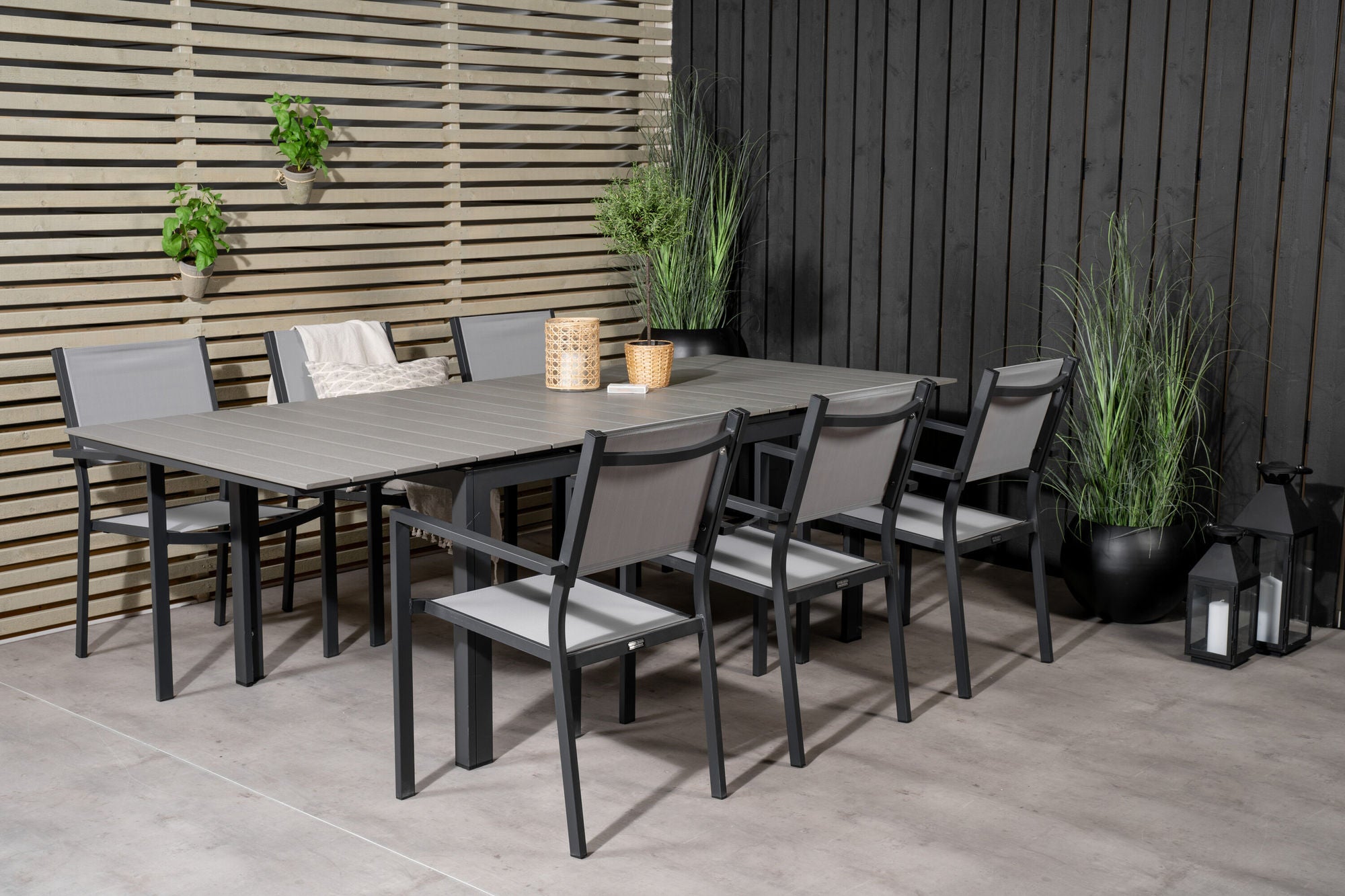 Venture Home Levels spisebord 160/240*90 - Black Alu / Grey Aintwood +Copacabana Arm stol (stackable) - Black Alu / Grey Textilene_6