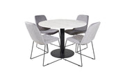 Venture Home Estelle rund spisebord ø106 H75 - White / Black+Muce Spisebordsstol - Black Legs - Grey Velvet_4