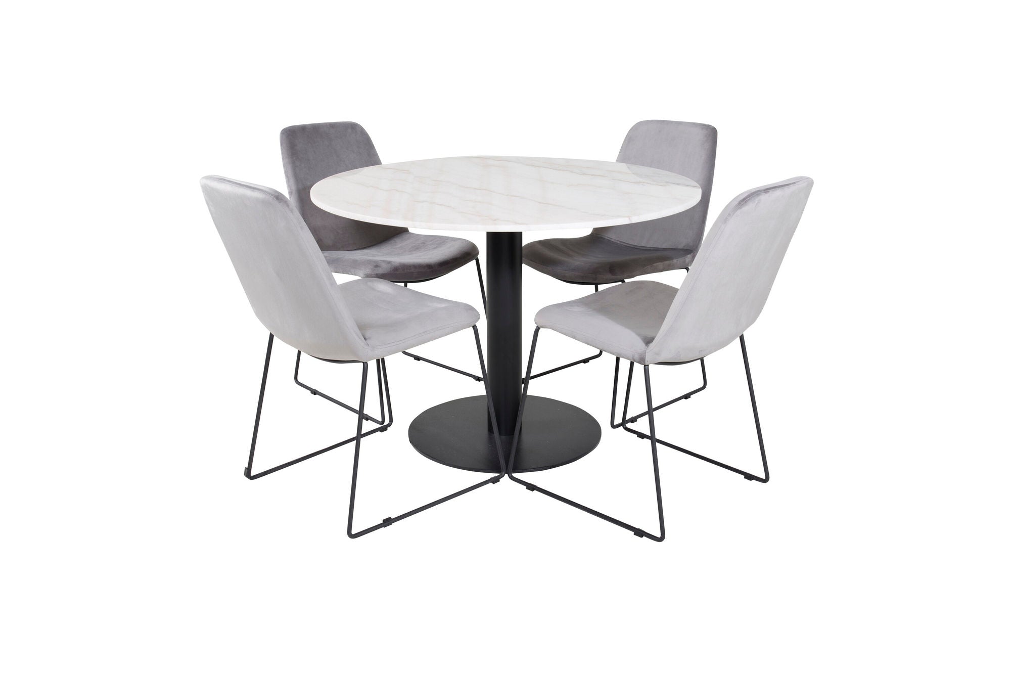 Venture Home Estelle rund spisebord ø106 H75 - White / Black+Muce Spisebordsstol - Black Legs - Grey Velvet_4