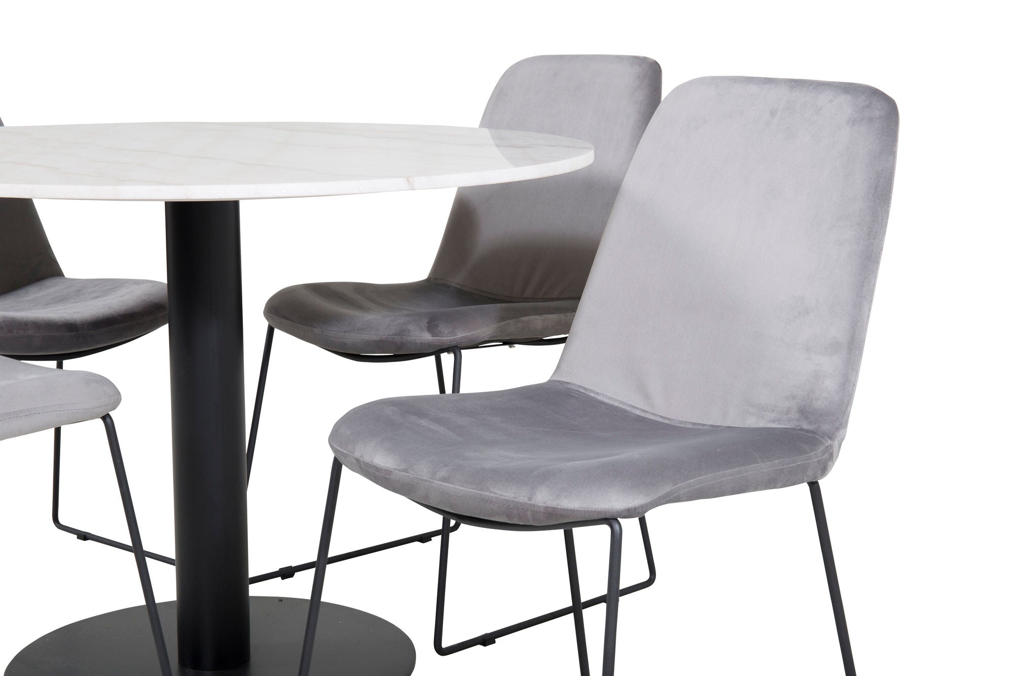 Venture Home Estelle rund spisebord ø106 H75 - White / Black+Muce Spisebordsstol - Black Legs - Grey Velvet_4