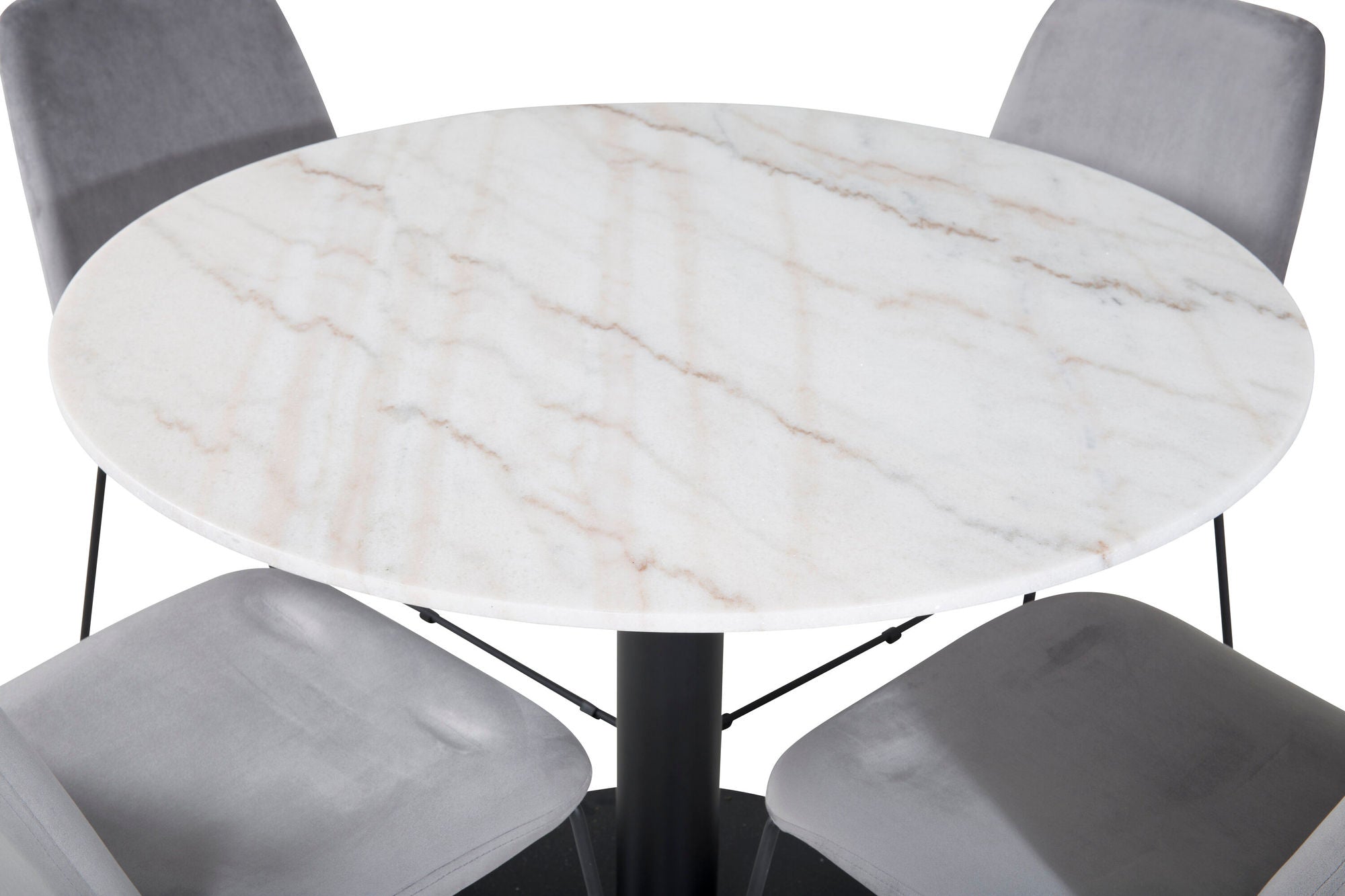 Venture Home Estelle rund spisebord ø106 H75 - White / Black+Muce Spisebordsstol - Black Legs - Grey Velvet_4