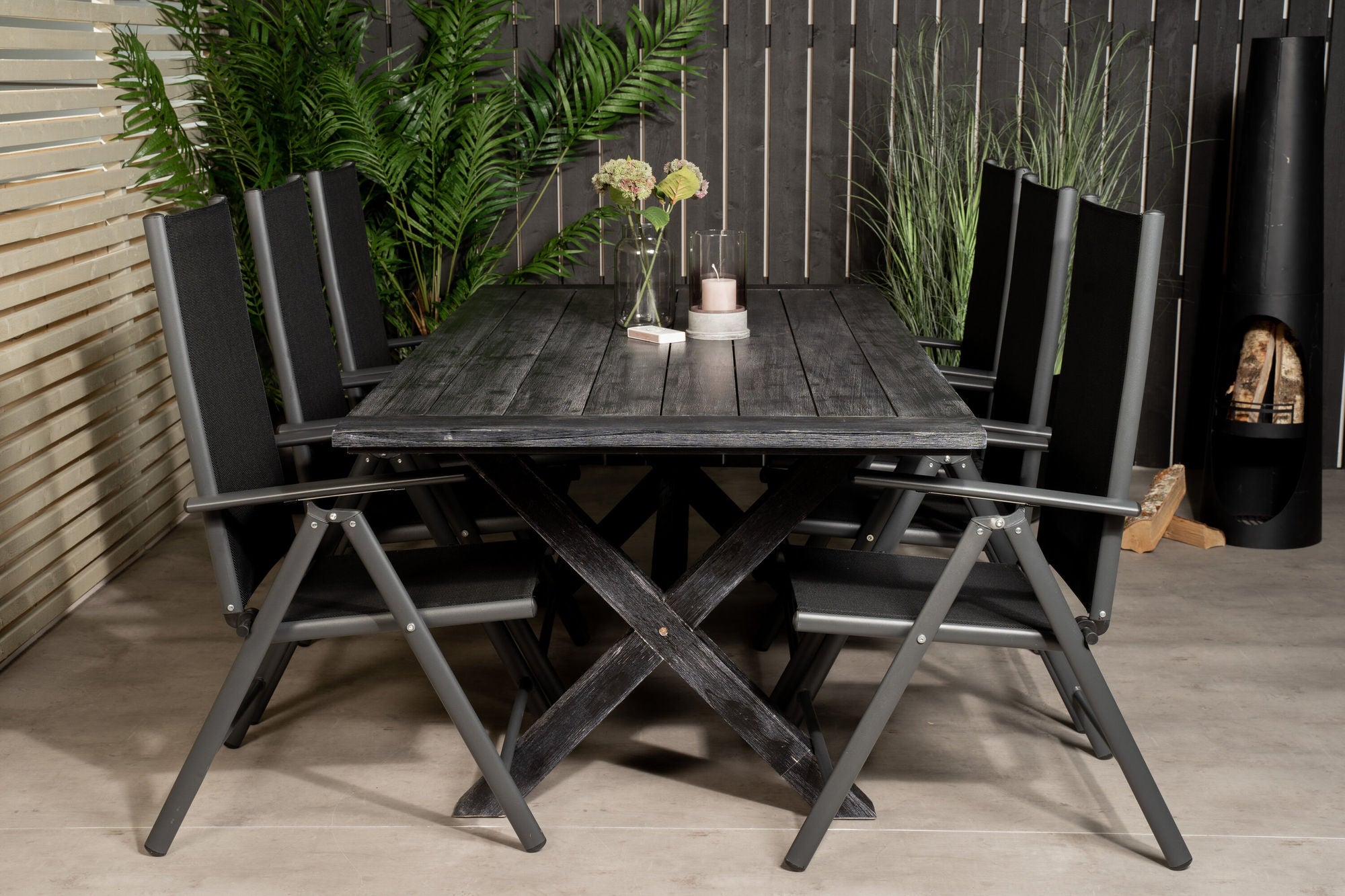 Venture Home Rives spisebord 200*100cm - Black Acacia+Break 5:pos stol - Black alu / Black Textilene_6