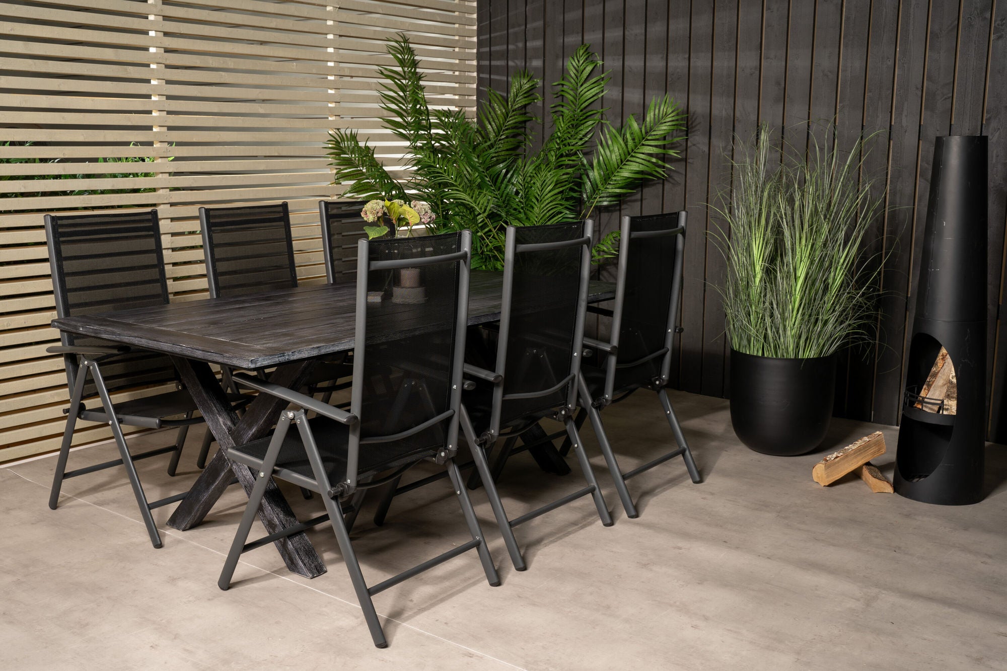 Venture Home Rives spisebord 200*100cm - Black Acacia+Break 5:pos stol - Black alu / Black Textilene_6