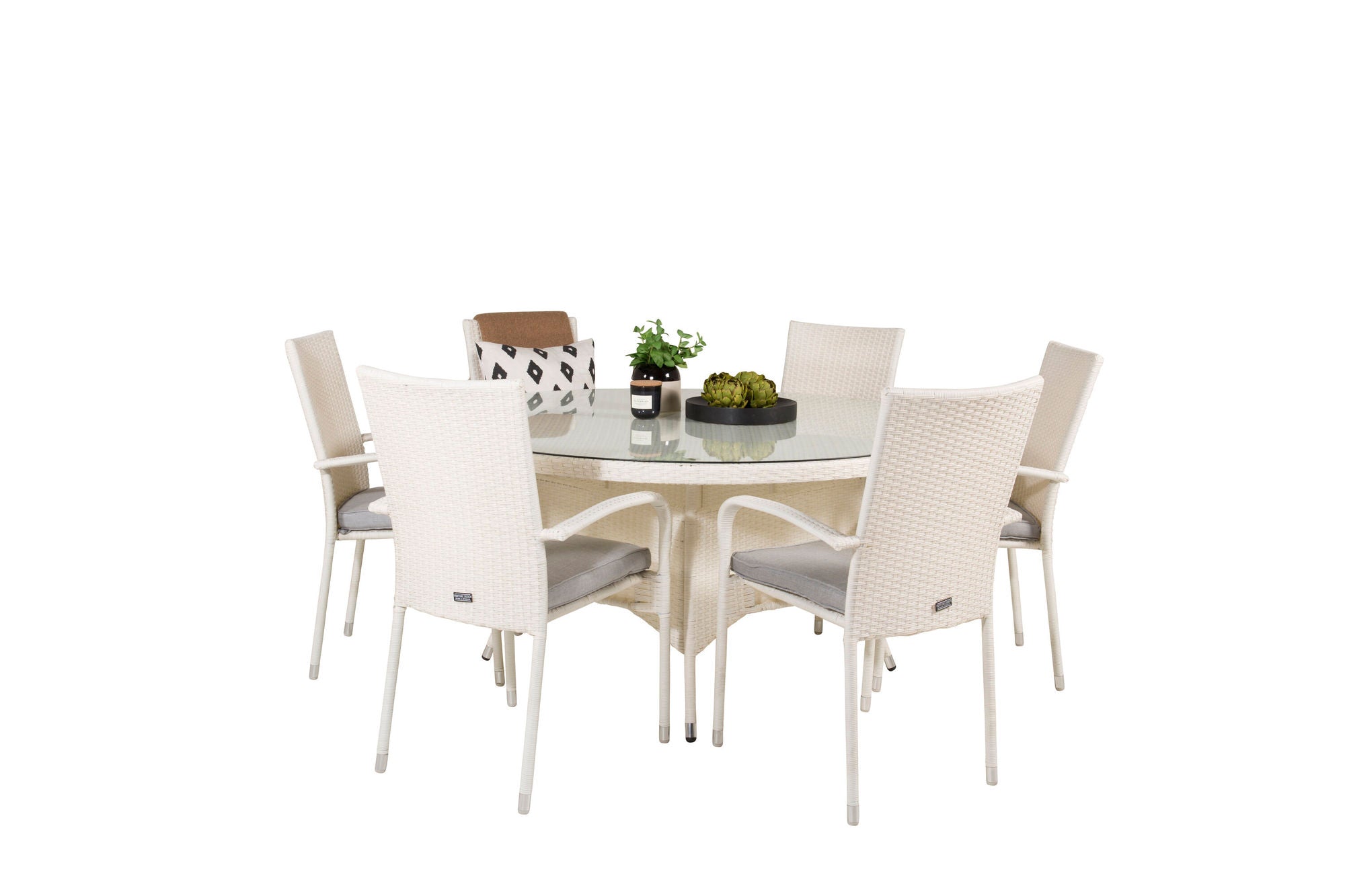 Venture Home Volta spisebord - Vit - ø150+Anna Arm stol (stackable) - White_6