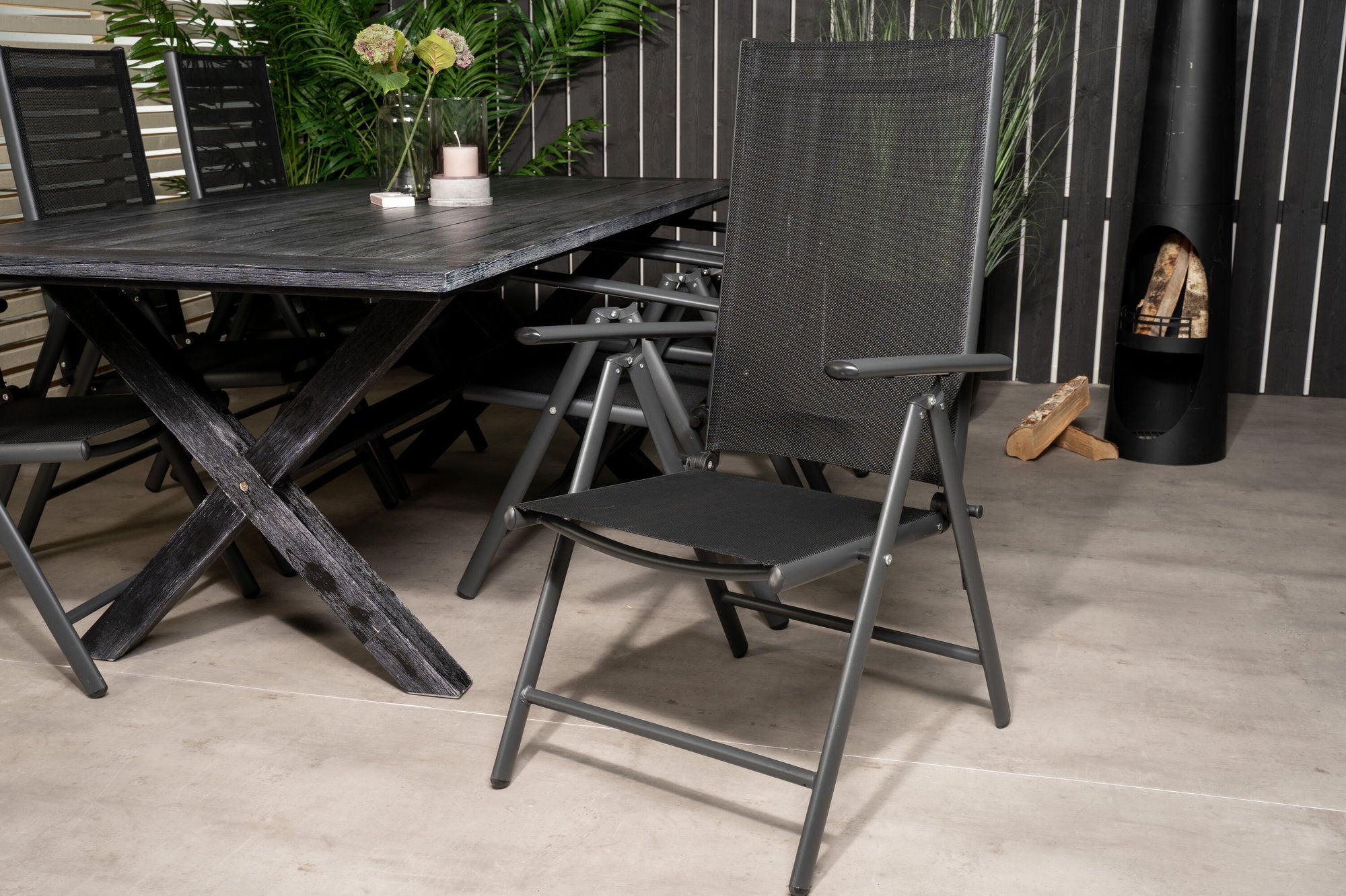 Venture Home Rives spisebord 200*100cm - Black Acacia+Break 5:pos stol - Black alu / Black Textilene_6