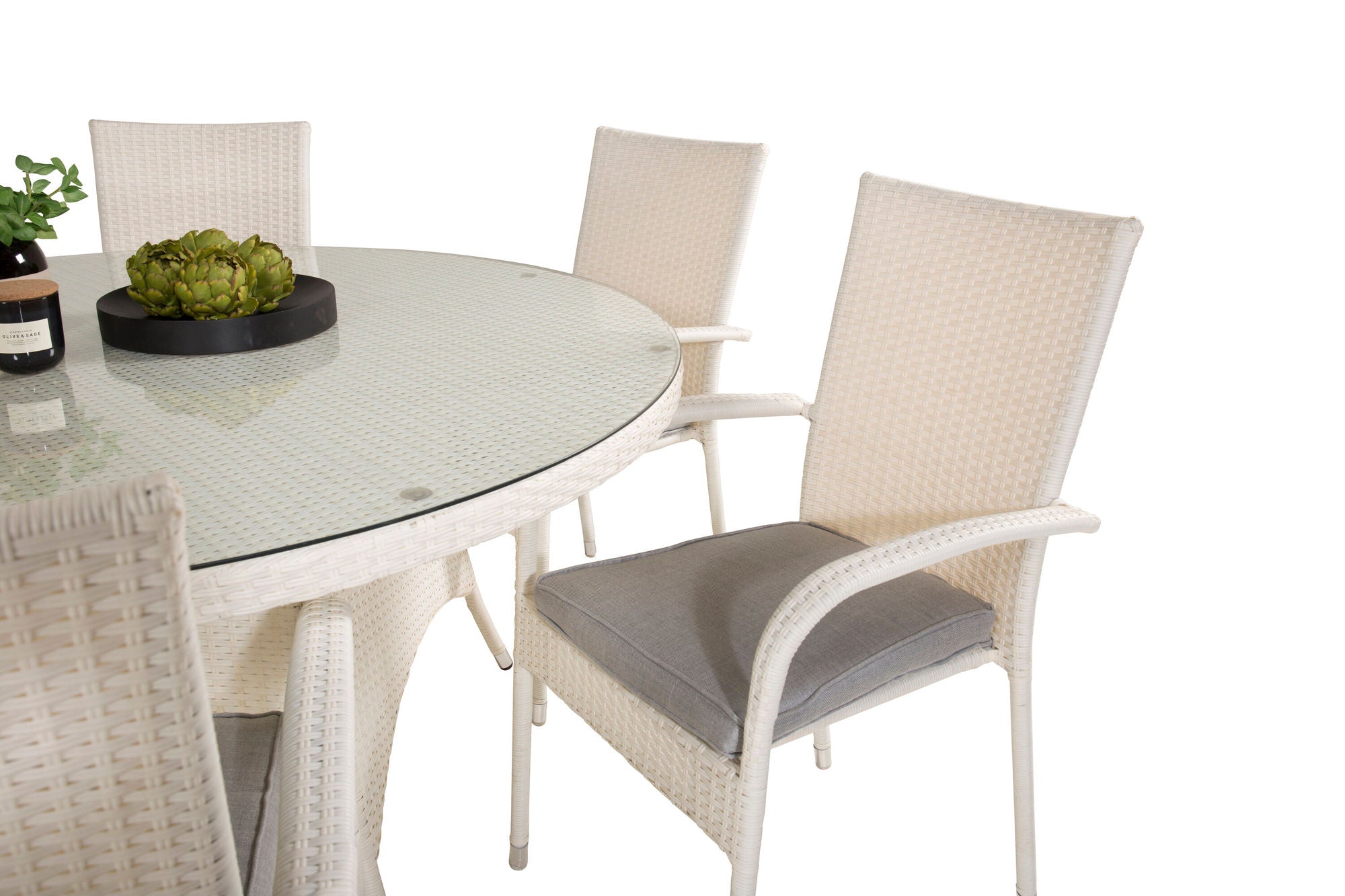 Venture Home Volta spisebord - Vit - ø150+Anna Arm stol (stackable) - White_6