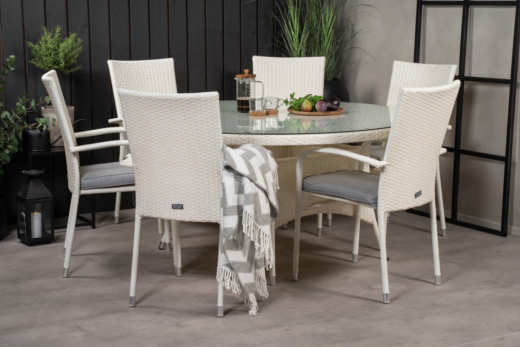 Venture Home Volta spisebord - Vit - ø150+Anna Arm stol (stackable) - White_6