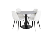 Venture Home Estelle rund spisebord ø106 H75 - Black / Black+Polar Fluff Spisebordsstol - Black Legs - White Teddy _4