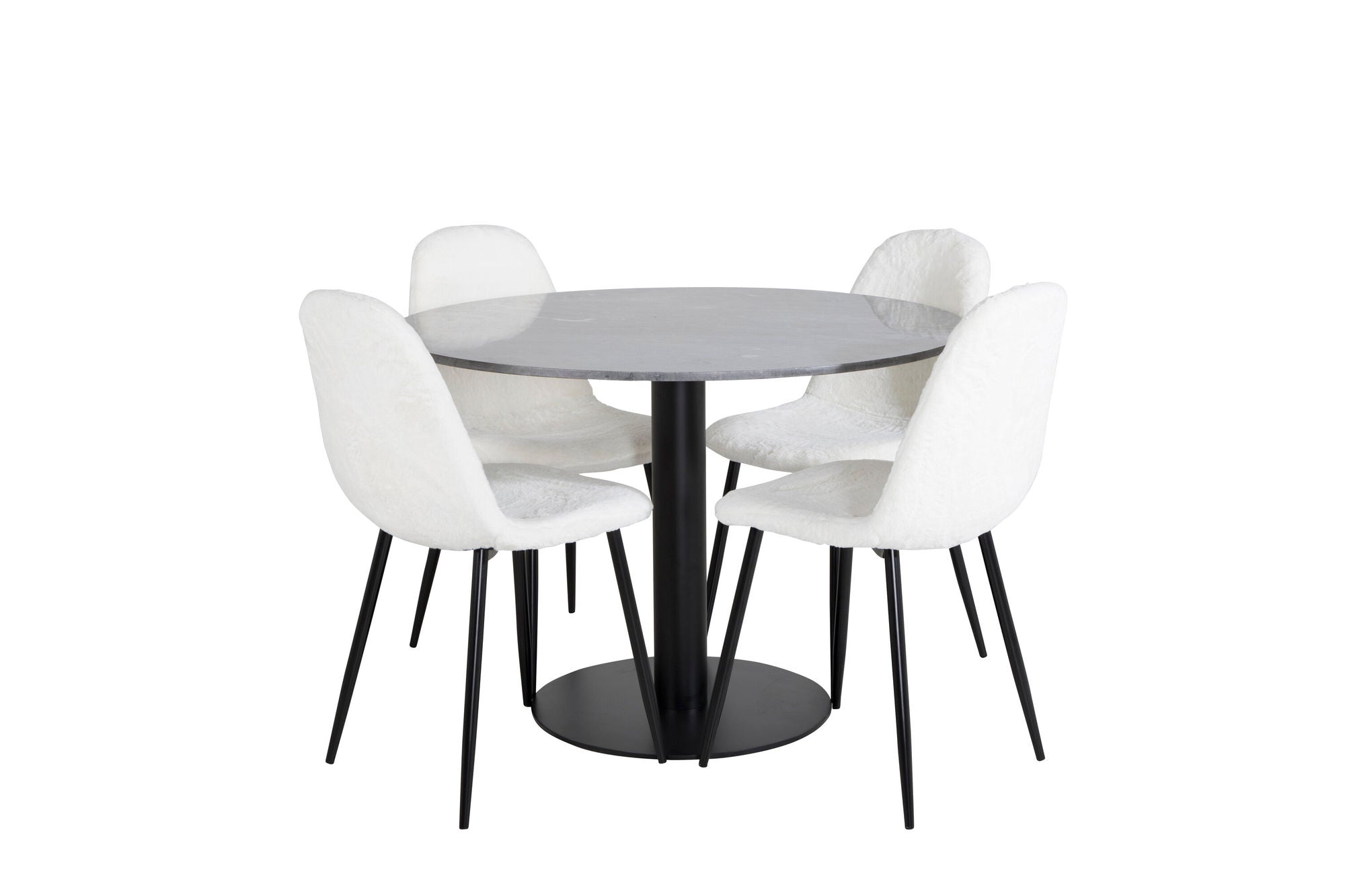 Venture Home Estelle rund spisebord ø106 H75 - Black / Black+Polar Fluff Spisebordsstol - Black Legs - White Teddy _4