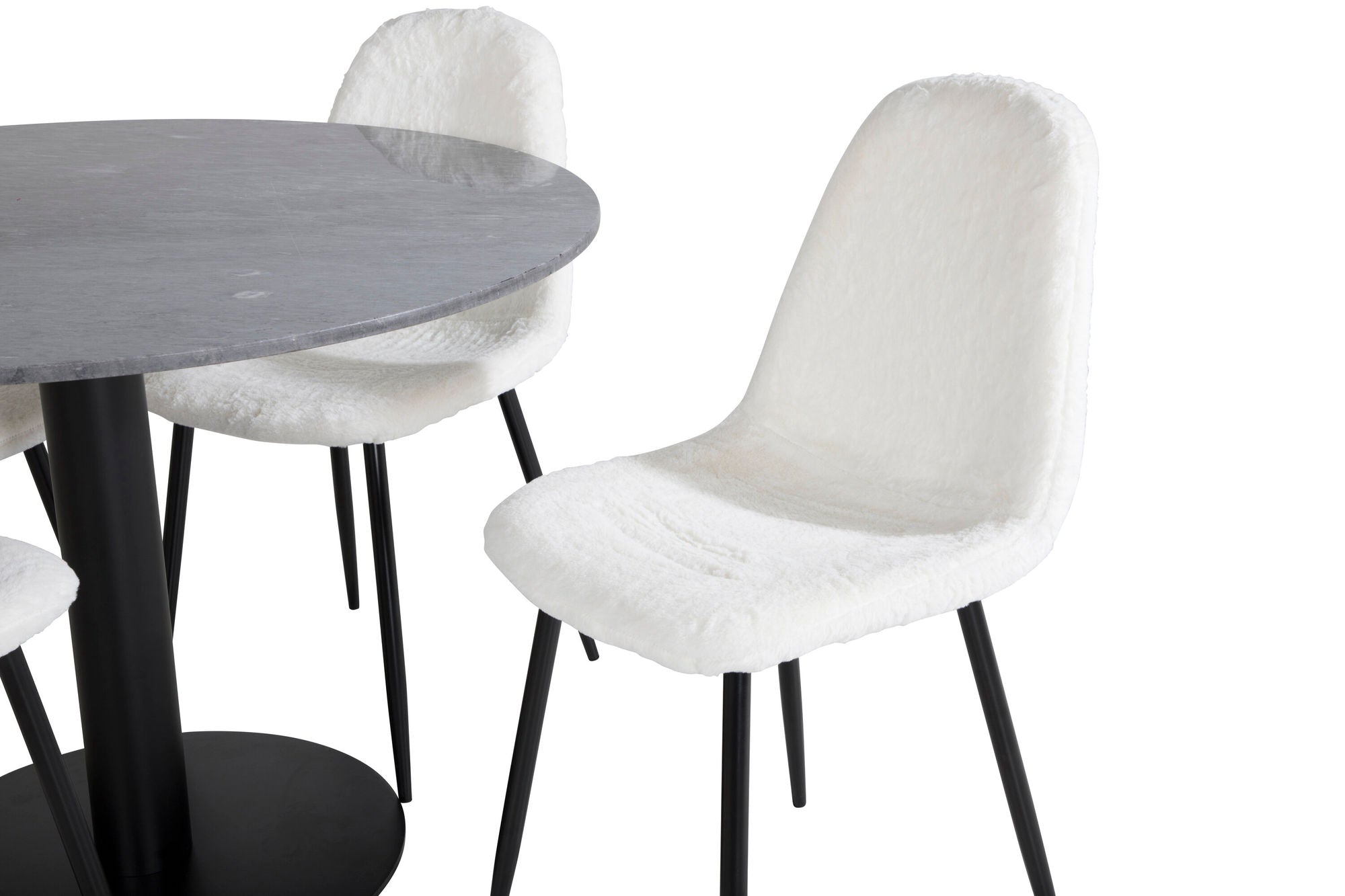 Venture Home Estelle rund spisebord ø106 H75 - Black / Black+Polar Fluff Spisebordsstol - Black Legs - White Teddy _4