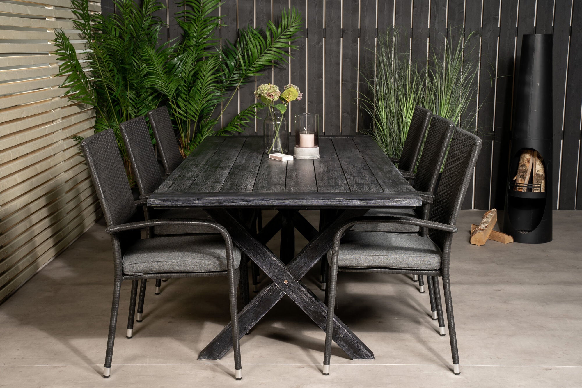 Venture Home Rives spisebord 200*100cm - Black Acacia+Anna Arm stol (stackable) - Black_6