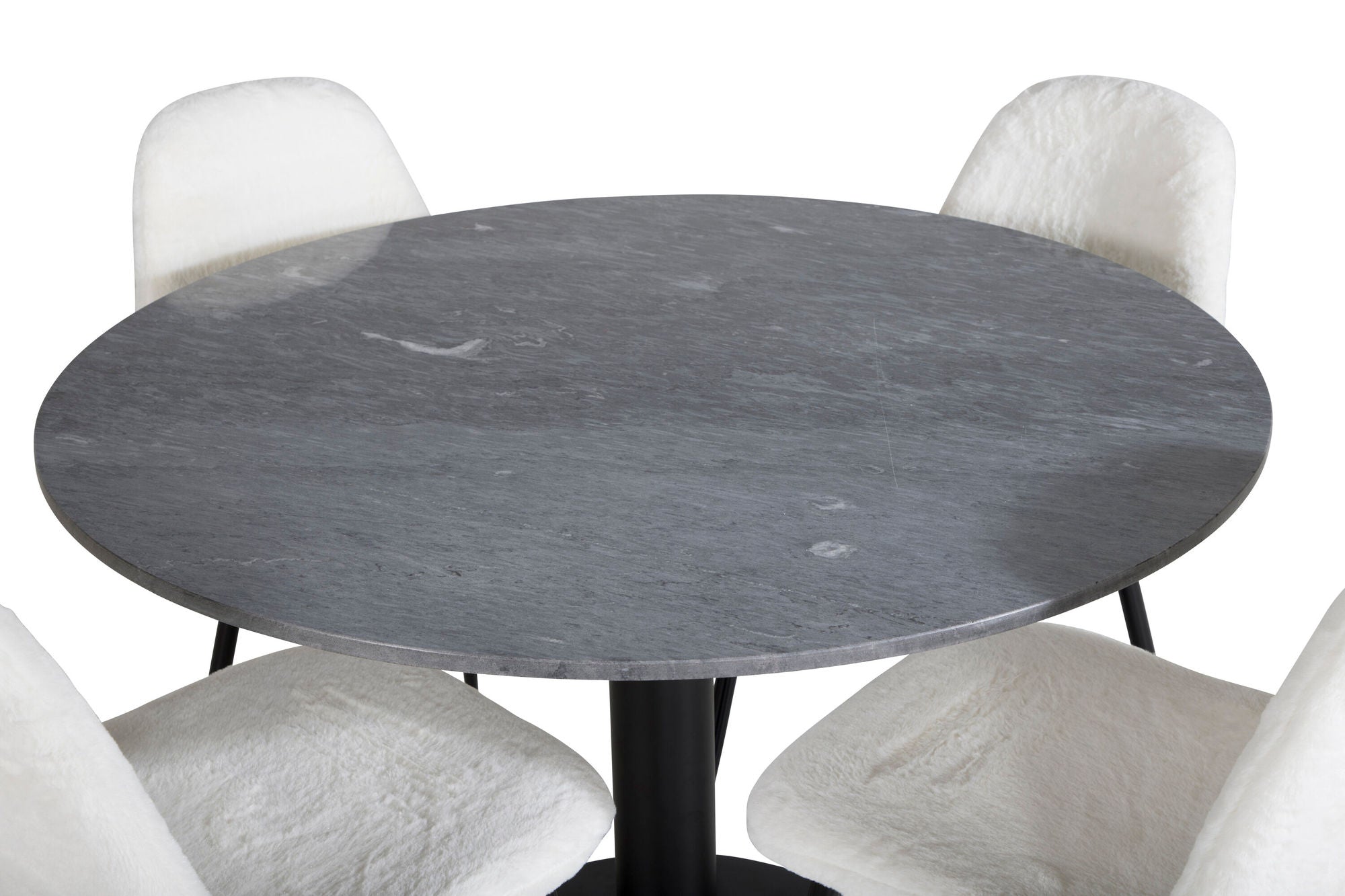 Venture Home Estelle rund spisebord ø106 H75 - Black / Black+Polar Fluff Spisebordsstol - Black Legs - White Teddy _4