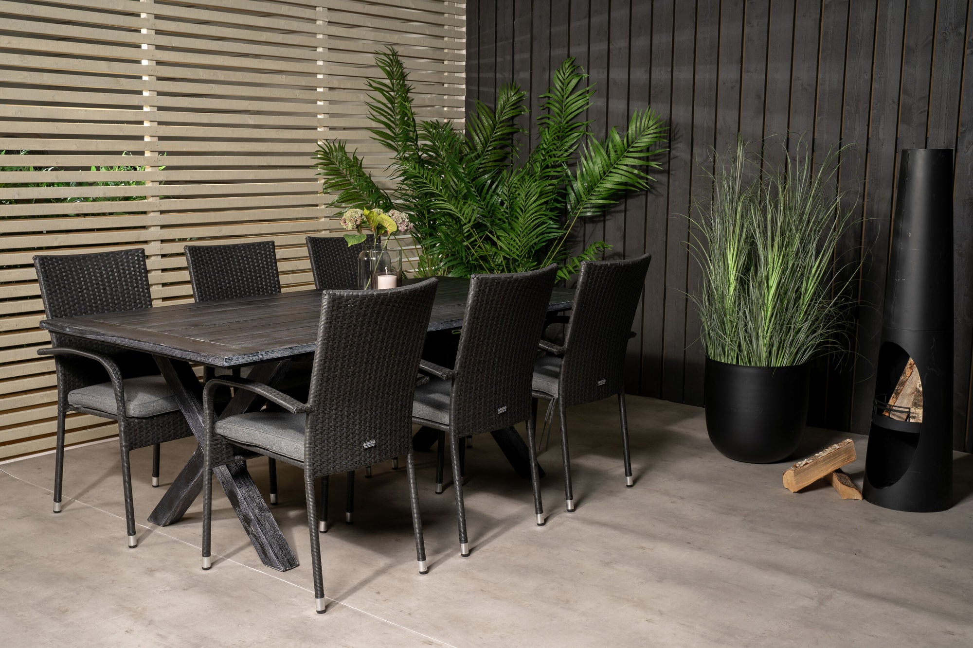 Venture Home Rives spisebord 200*100cm - Black Acacia+Anna Arm stol (stackable) - Black_6